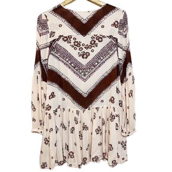 Free People Long Sleeve Boho Floral Tunic Light Pink & Maroon Size XS - Picture 4 of 6